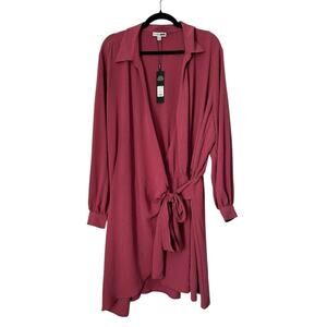 Fashion Nova Willow Wrap Mini Dress Womens Size 3X Rose Mauve Long Sleeve Casual